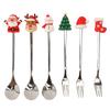 6pcs Fork Spoon Set Adorable Christmas Cutlery Set Fadeless Durable Stainless Steel Silicone