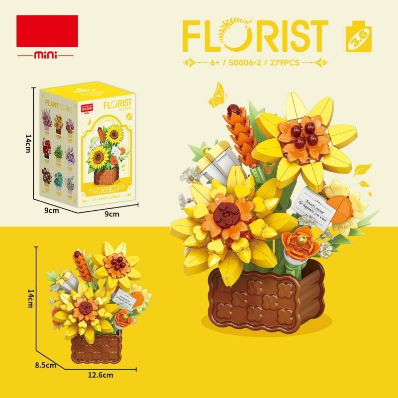 Пластиковая корзина с подсолнухами, гвоздиками, розами, строительные блоки с DIY сборкой для девочек и домашнего декора