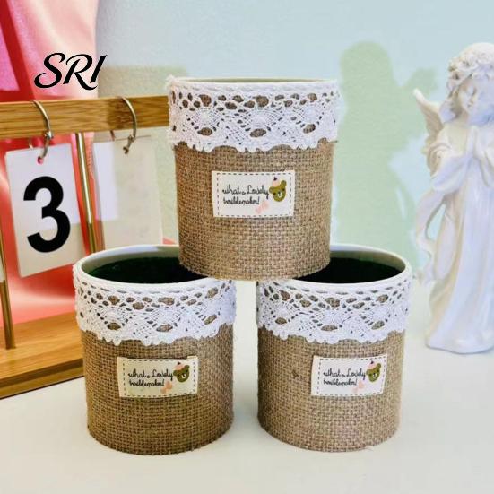 Gardening Flower Arranger Simulated Pot Arrangement with Linen Flocking Pad Design Durable Nordic Faux Plant Style Artificial Plants Vase for