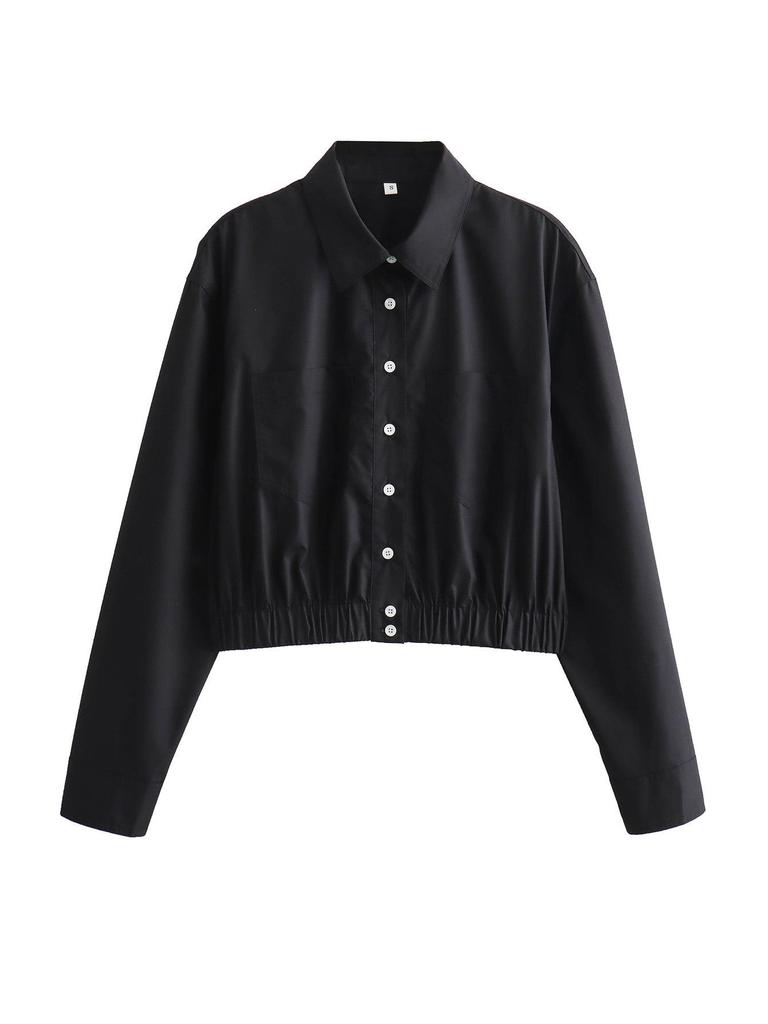 Spring 2024 Women's European & American Style Loose Turn-Down Collar Shirt: Elastic Waist, 3 Colors Available