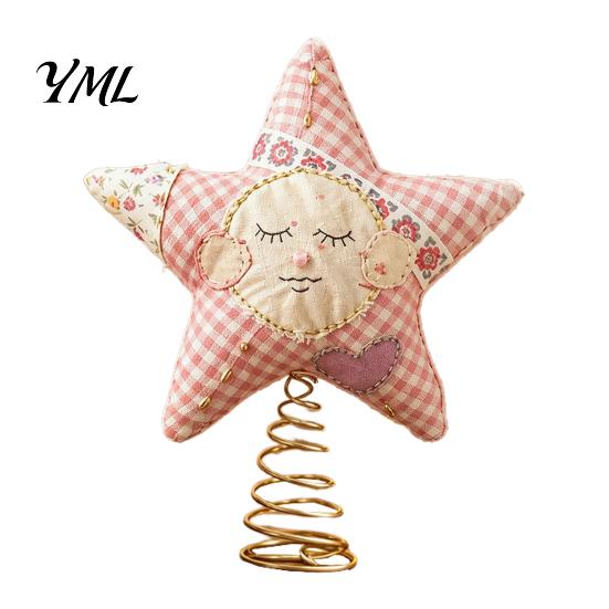 Small Tree Decoration Christmas Star Topper, Patchwork Plush Stuffed Xmas Handmade Cloth Topper Ornament for Winter Holiday Party Home Decor Fabric