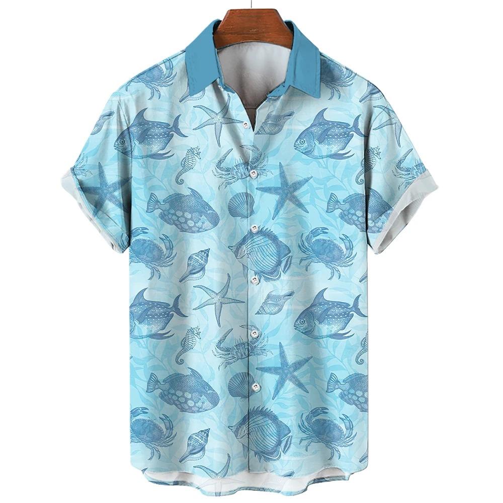 Мужские рубашки с принтом в виде морских животных, ракушек, морских коньков, рубашка с короткими рукавами, аутентичная повседневная мужская рубашка-кардиган