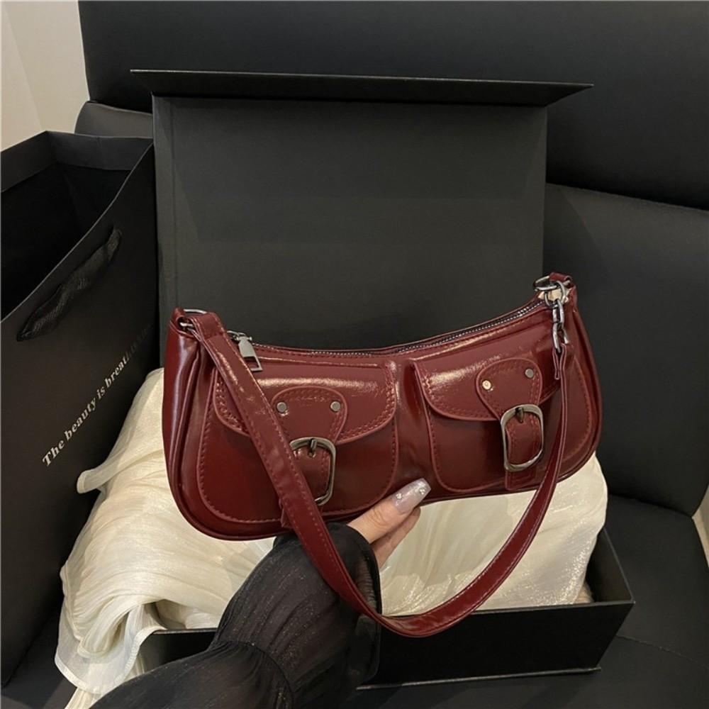 Vintage Pu Leather Shoulder Bag Y2k Zipper Handbag Chic Women's Armpit Bag Hobo Bag