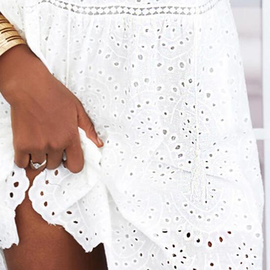 Женское белое платье, полое кружевное летнее сплошное мини-платье крючком, пляжная одежда