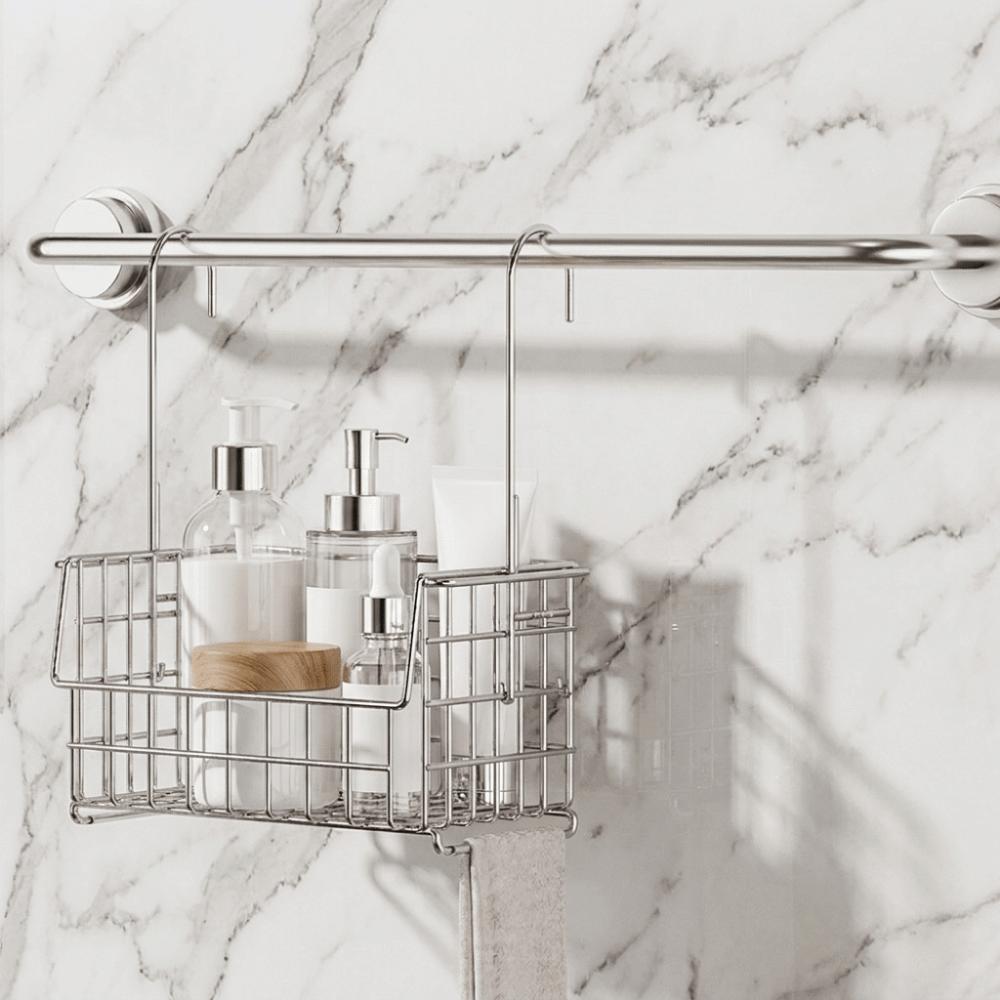 No Drill Tall-Rail Shower Storage Rack Wall Mounted Shower Storage Rack Kitchen