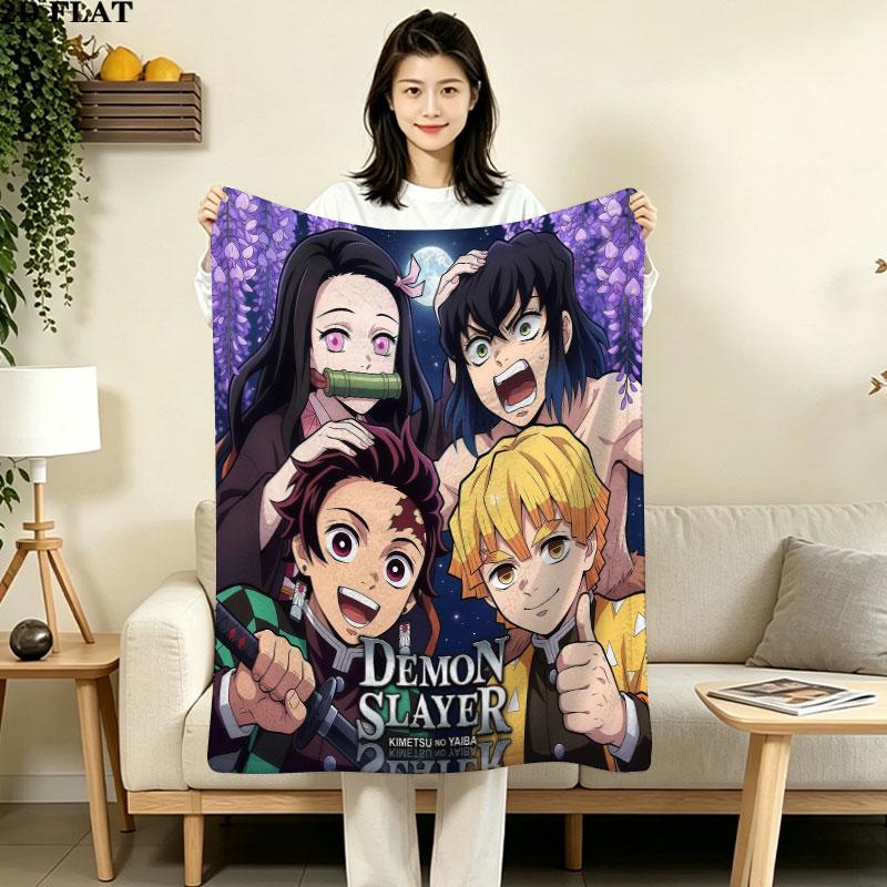 1PC Demon Slayer Patterned Flannel Blanket Suitable For All Seasons For Home Decor Warmth And Comfort Gifts Holiday Present