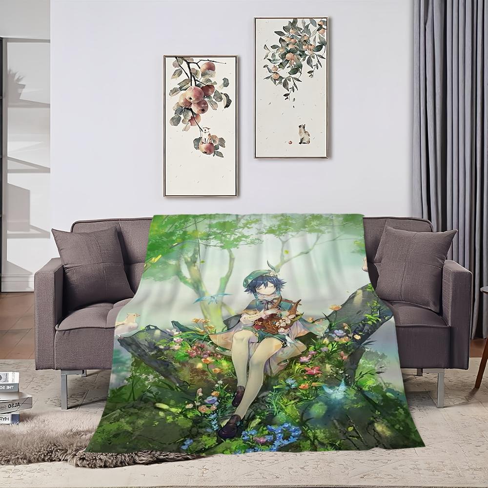 Genshin Impact venti Printed comfortable and soft sofa living room bedroom Plush blanket suitable for home travel and gifts