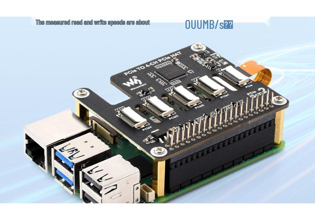 Стекируемая четырехканальная PCIe FFC плата расширения для Raspberry Pi 5 для нескольких HAT-модулей