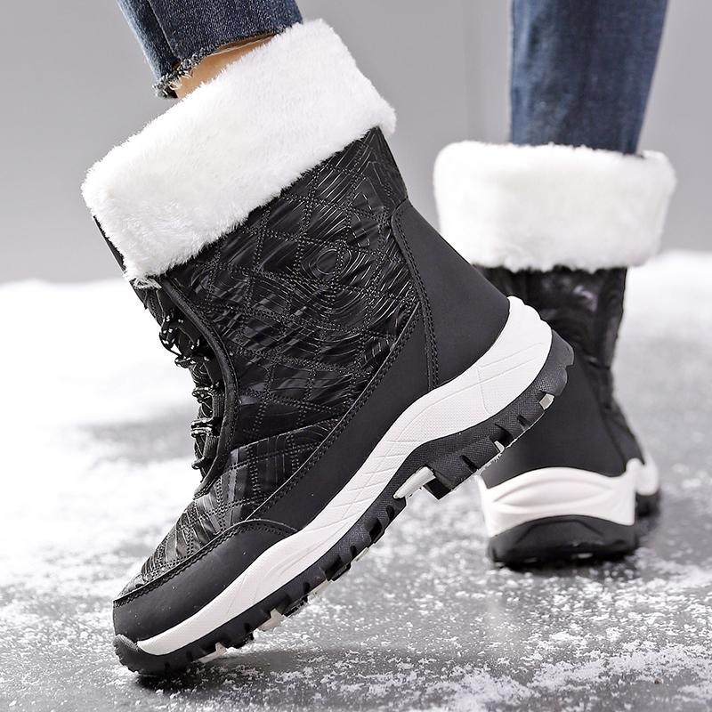 Теплые хлопковые ботинки Женские ботинки с высоким голенищем Нескользящие зимние плюшевые ботинки для улицы для ходьбы Походные кроссовки