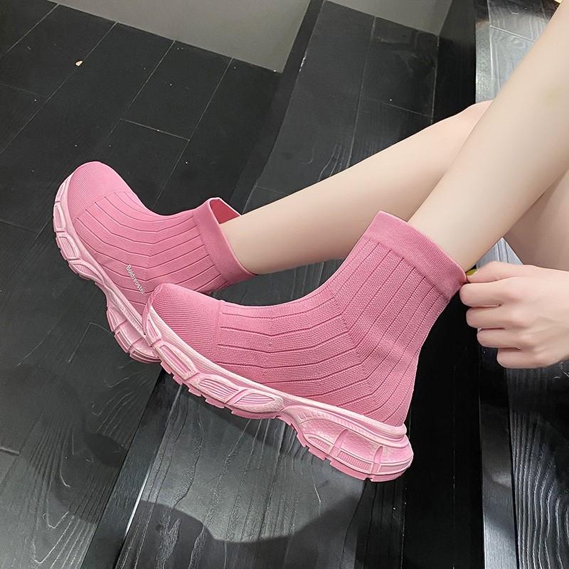 Fashion Autumn New Low Heel Single Boots Women's Fashion Round Head Mesh Cloth Breathable Soft Sole Non-slip Elastic Boots