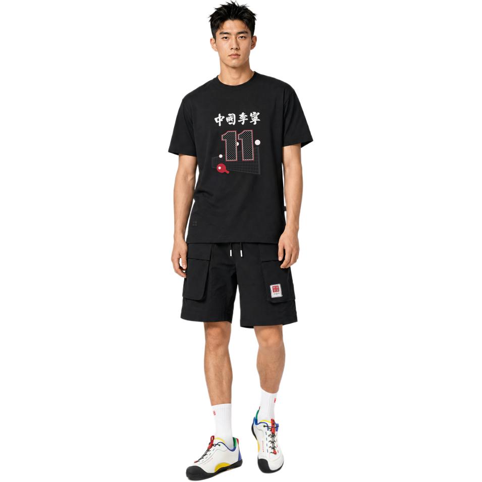 Li Ning Ретро Спортивная Крутая Влагоотводящая Футболка с Принтом для Настольного Тенниса Унисекс Топы Черный AHSW893-3