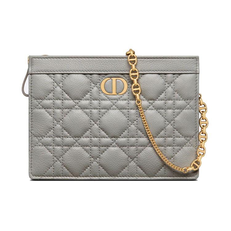 Dior Клатч Caro с клетчатым узором и металлической цепочкой из мягкой коровьей кожи, сумка через плечо, женские сумки, серый S5106UWHC-M41G