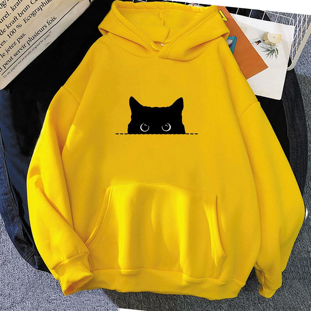 Мультяшное худи «Взгляд черного кота», аниме-принт, милый свитшот, Funko Pop, повседневная одежда, молетом каваи, удобный