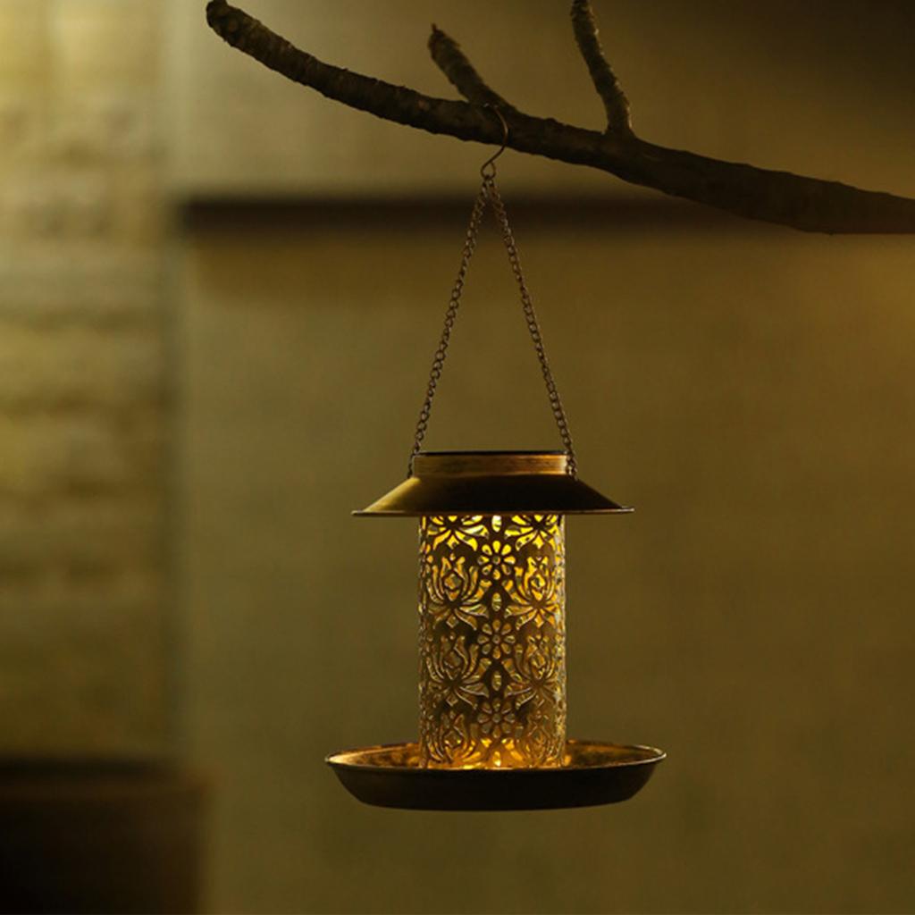 Светодиодная солнечная кормушка для птиц, полые садовые подвесные светильники, подвесной птичий домик с проекционным светом для