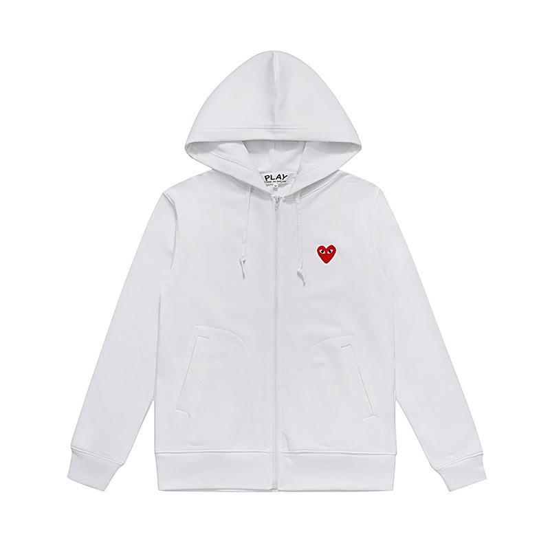 Unisex Hooded Zip-Up Sweatshirt With Heart Embroidery Loose Fit Casual Pullover Winter