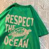 Respect The Ocean Green Turtle T Shirt Men Oversized Clothes Hip Hop Breathable Short Sleeve Harajuku Summer Cotton T-Shirt