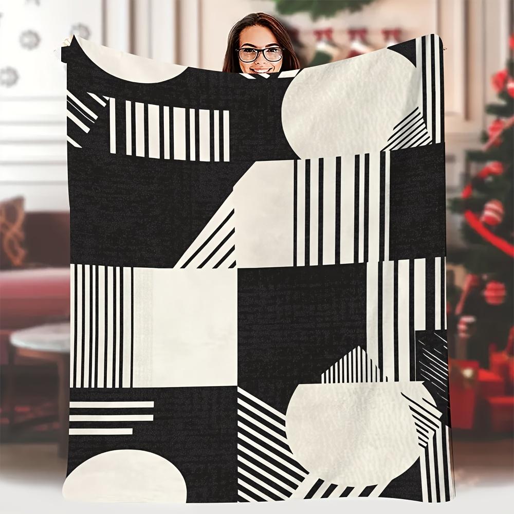 60x80 Inch Extra Large Blanket - Super Soft Cozy Retro Geometric Pattern Throw, Black & White Monochrome Design