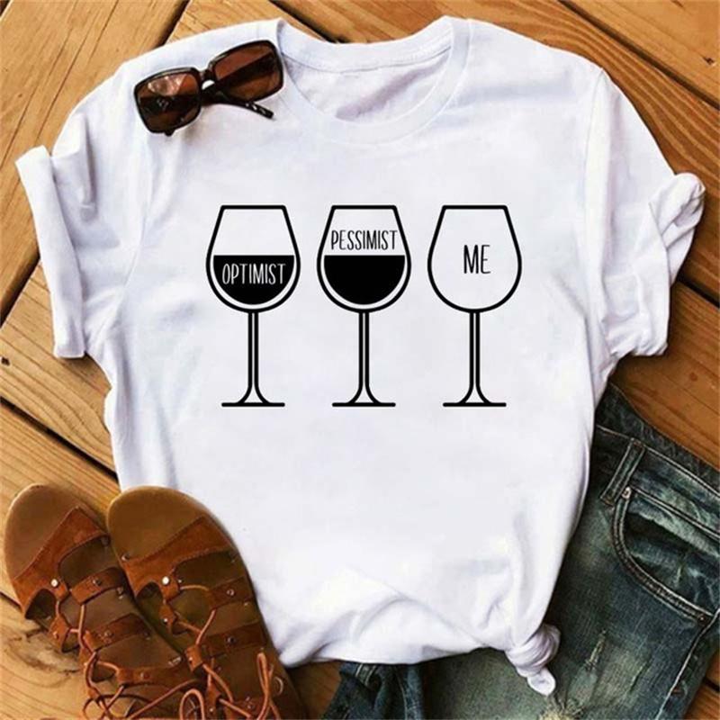 Wine Glass Printed T-Shirts For Women Clothing Casual Top Ladies Clothes Short Sleeve Versatile Graphic Printed Fashion Shirts