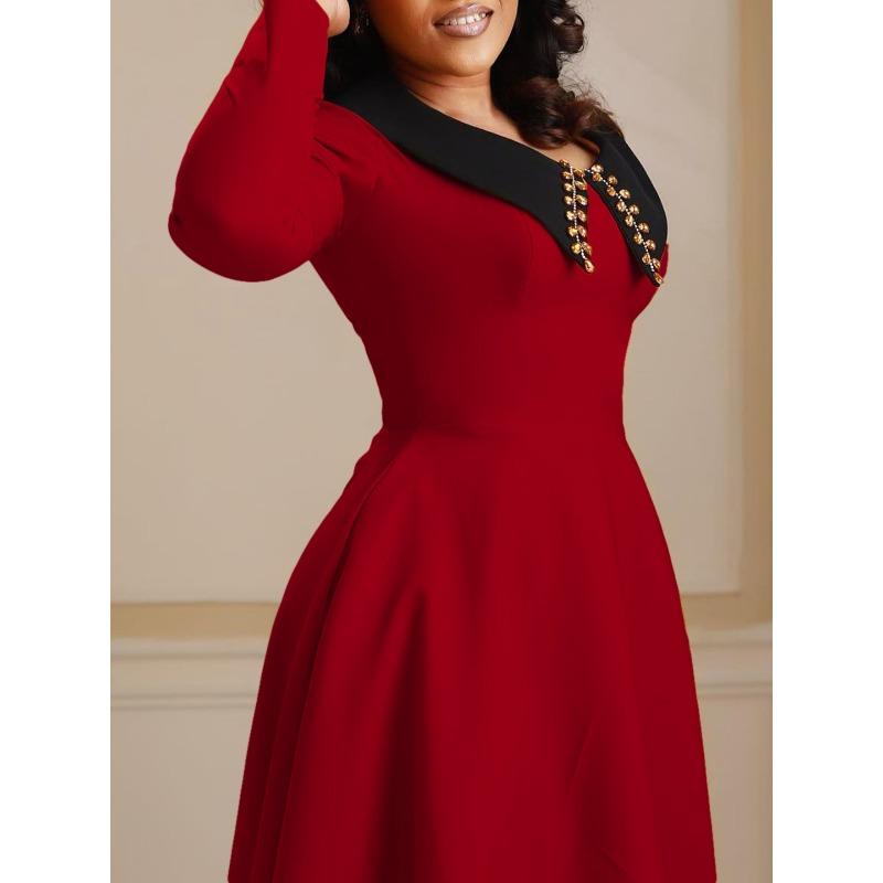 YYFS Женская мода весна осень однотонный принт длинный рукав поло воротник высокая талия повседневные платья