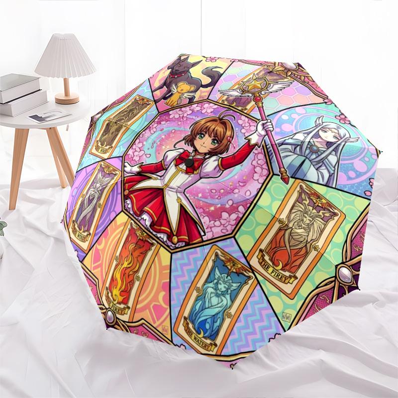 1 шт. Автоматический складной зонт с рисунком Cardcaptor Sakura, 8 спиц, портативный, складной, для путешествий, Рождественский, День рождения, Подарок