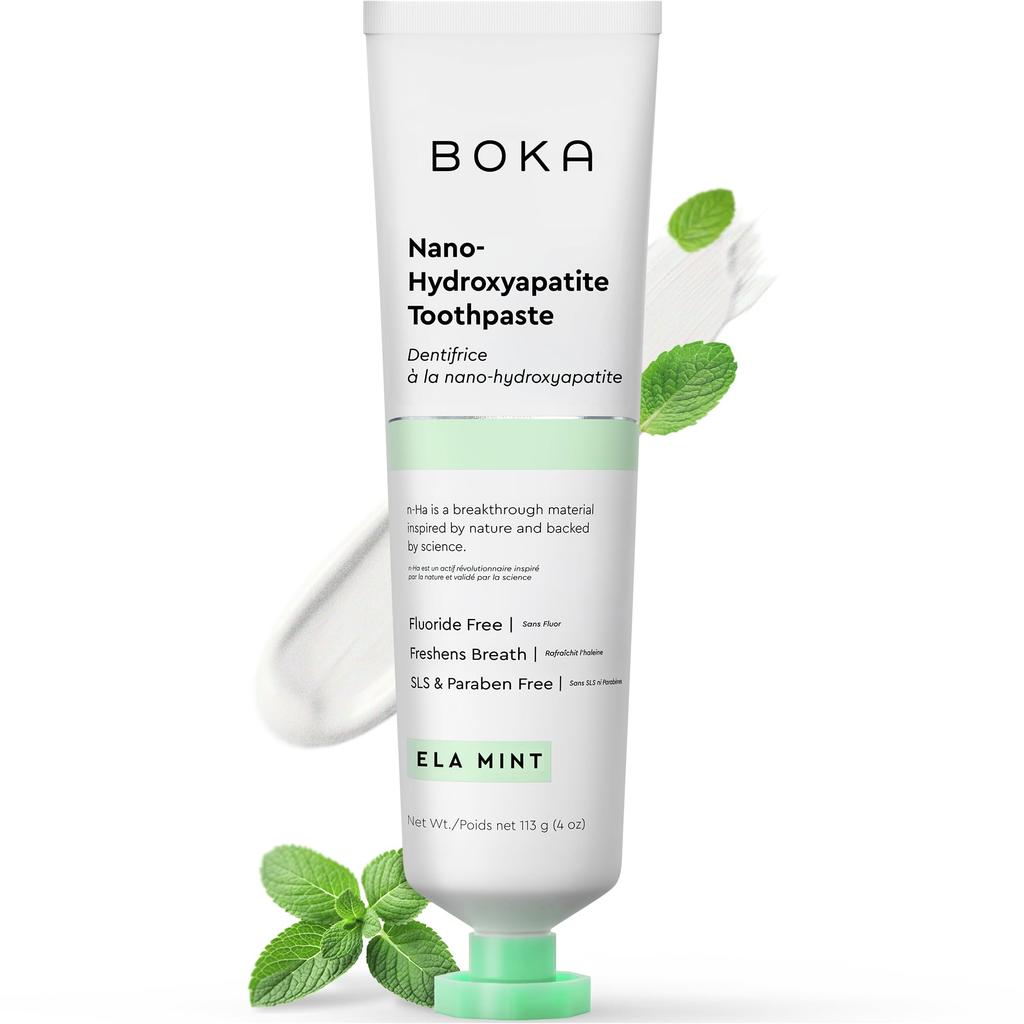 Зубная паста Boka Ela Mint Natural - Наногидроксиапатит для реминерализации и чувствительности, без фтора I Рекомендовано стоматологом, Сделано в США I 4 унции