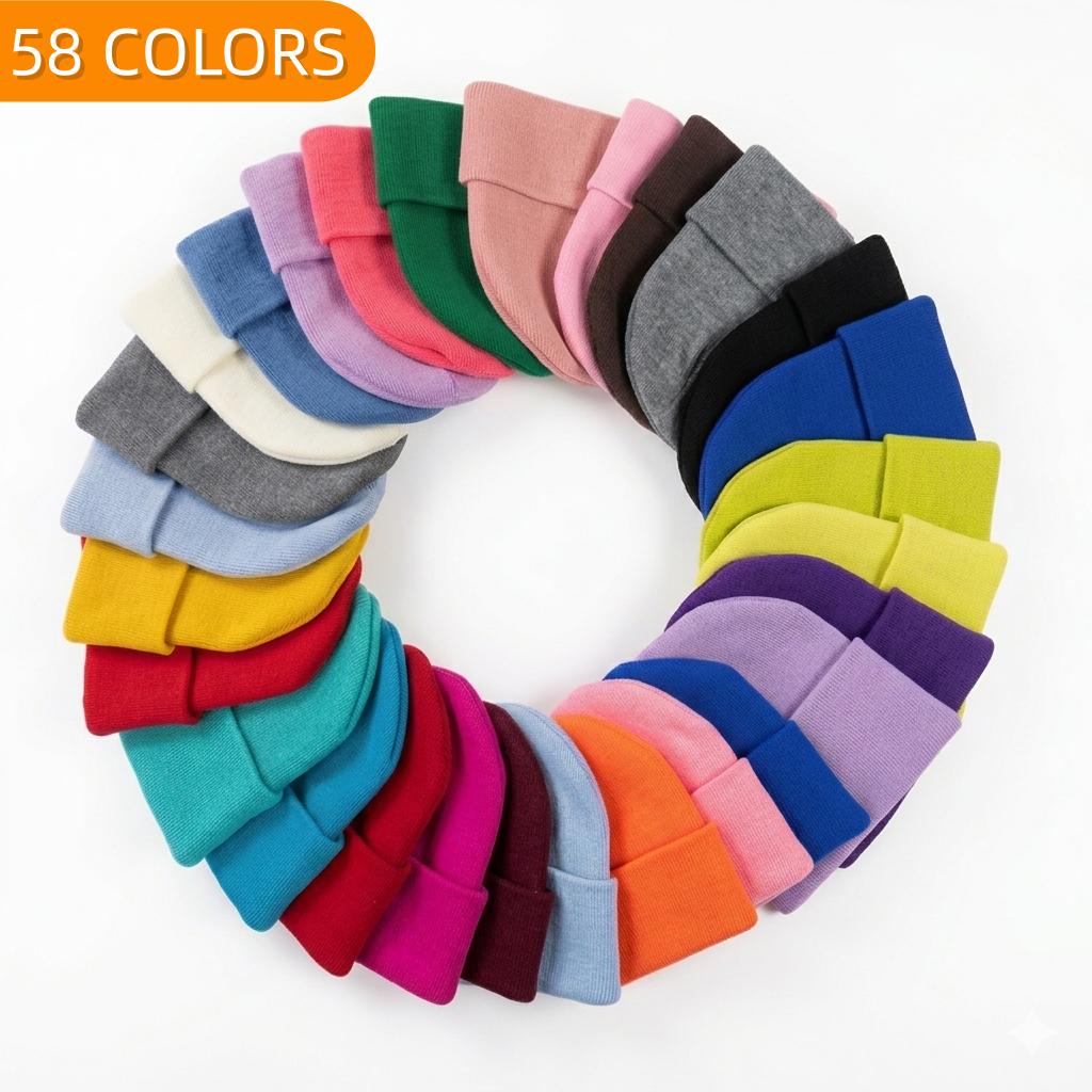 Custom Plain Knit Beanie Soft Winter Hat with 58 Colors Ready Stock Embroidery Logo