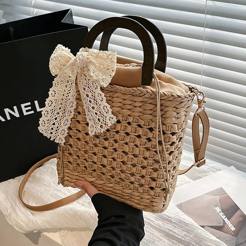 Yogodlns Летняя соломенная сумка, женская богемная соломенная пляжная сумка, повседневная сумка с ручкой, большая вместительная сумка через плечо, женский кошелек ручной работы