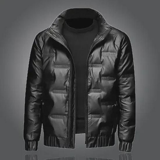 Men's Shiny Stand Collar Thick Down Jacket – Stylish and Warm Winter Coat