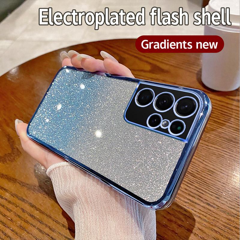 For Samsung Galaxy S22Ultra Case Samsung SM-S908B SM-S908U Phone Case Shiny Glitter Plating Silicone Camera Lens Soft Back Cover