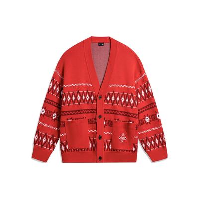 Мужской свитер Li Ning Diamond Color Block с V-образным вырезом и длинными рукавами, малиново-красный AMBT249-3