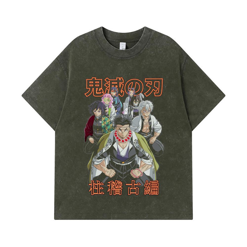 275 GSM Washed T-shirts 100% Cotton Demon Slayer V22 Hashiras Print Unisex Heavy Cotton T Shirt