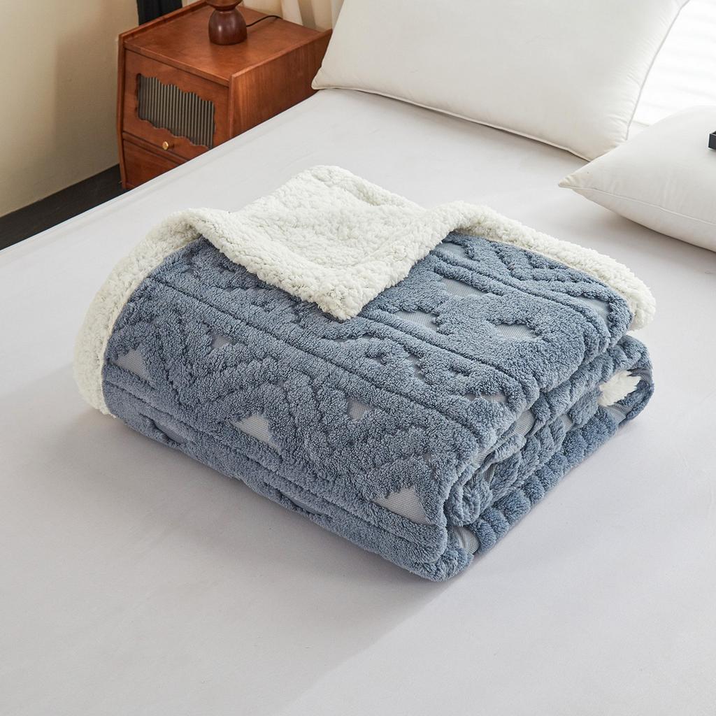Double Layer Sherpa Fleece Blanket Jacquard Plush Thick Warm Throw Blanket for Sofa Bed