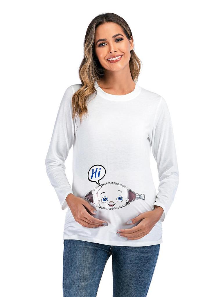 Европейская и американская 2020 Футболка для беременных с принтом, с длинным рукавом