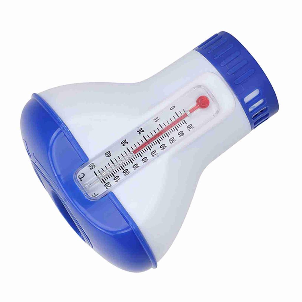 Floating Swimming Pool Chemical Chlorine Dispenser with Thermometer Tablet Holders
