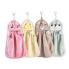 Hangable Coral Fleece Hand Towel Cartoon Animal Hand Towel Kitchen Bathroom Absorbent Towel Handkerchiefs