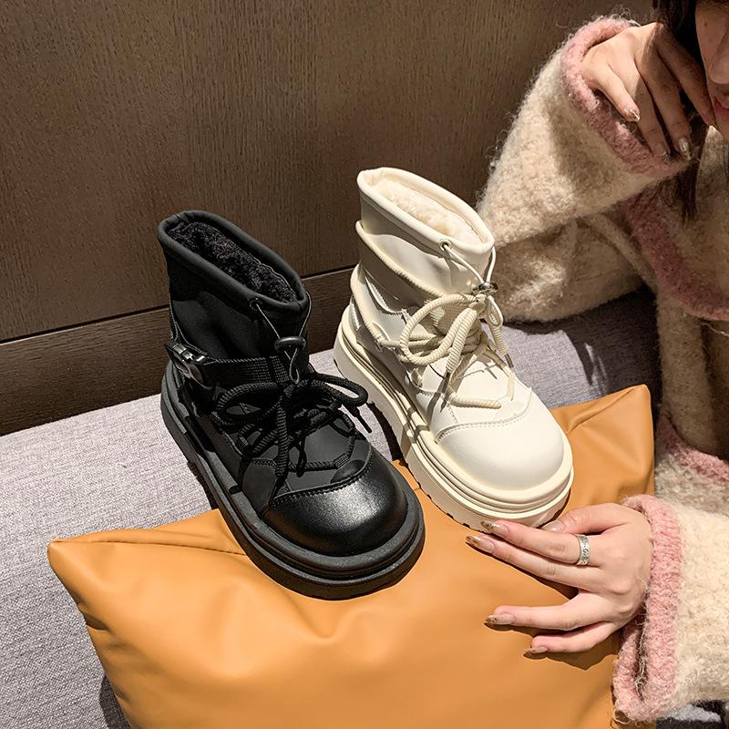 Интернет-знаменитость белый модный универсальный повседневный зимний новый толстая подошва увеличивающая рост на меху утолщенные хлопковые ботинки