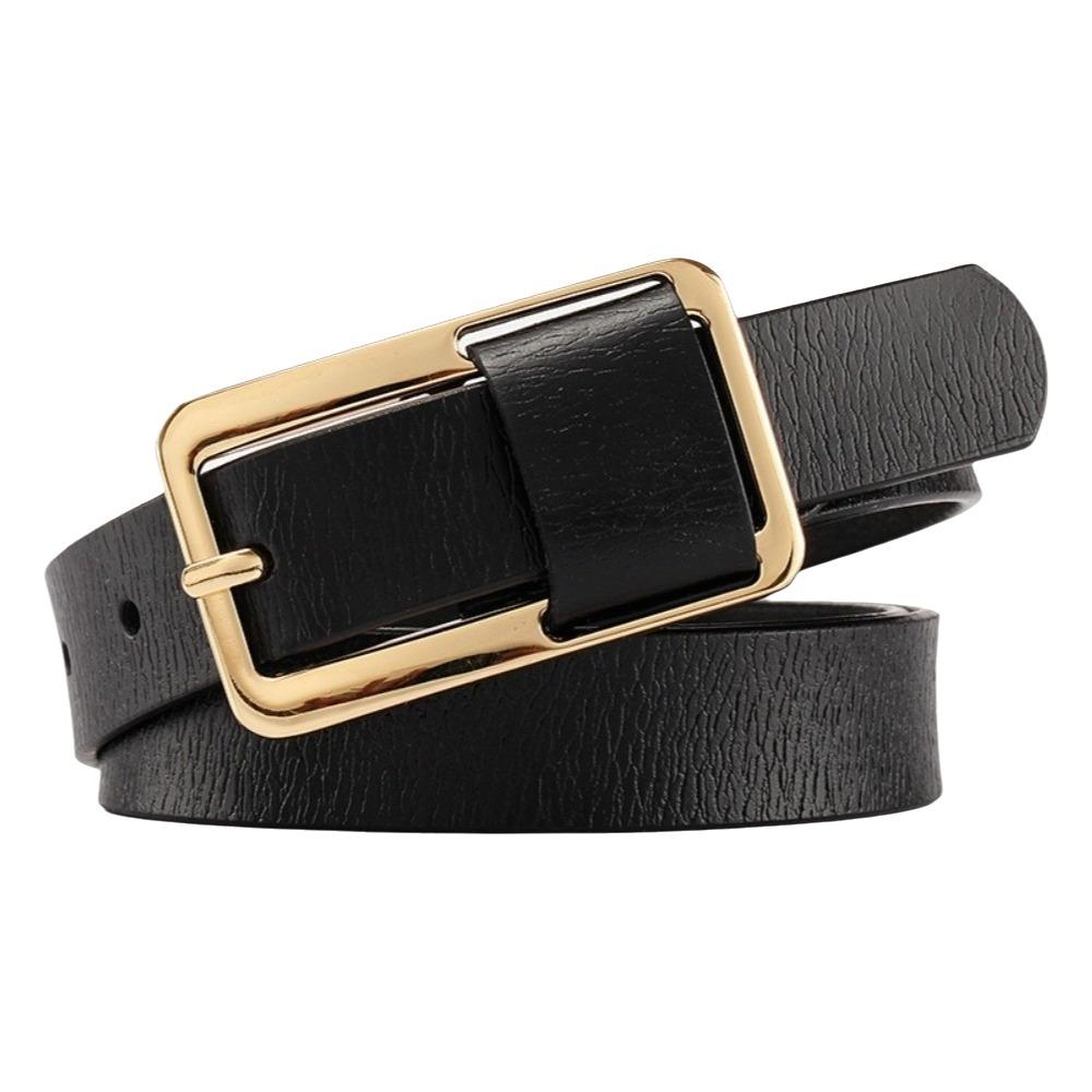 Metal Buckle Genuine Leather Belt Solid Color Women Waistband Adjustable Thin Waist Belt Students