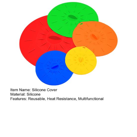 5Pcs Silicone Food Lid Set Leakproof Multi-Size Covers for Bowls Pots Skillets Heat-Resistant Microwave Oven Safe Frying Pan Lid