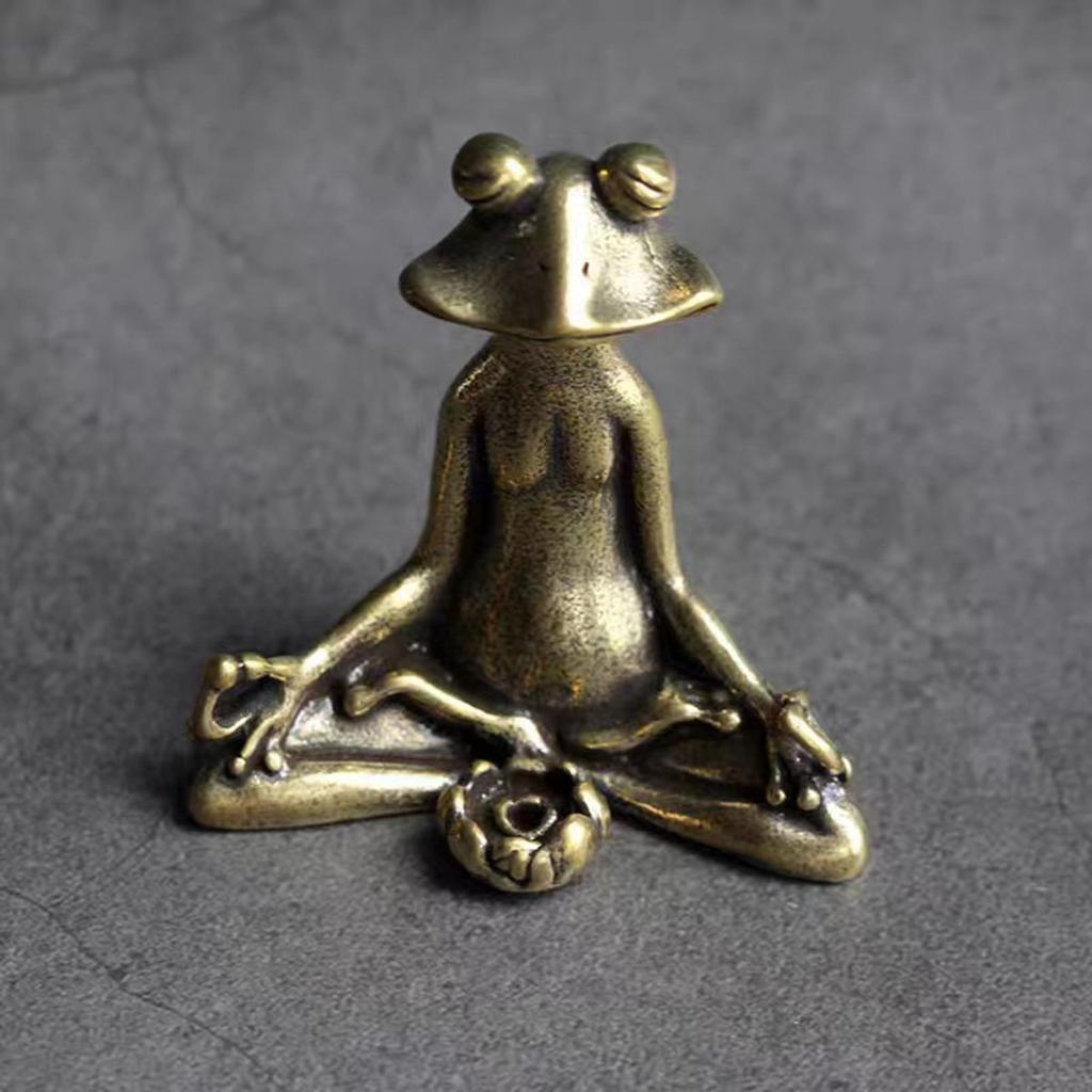 Vintage Brass Meditation Zen Buddhist Frog Statue Trinket Copper Animal Sculpture Incense Burner Home Desk Decoration Tea Pet
