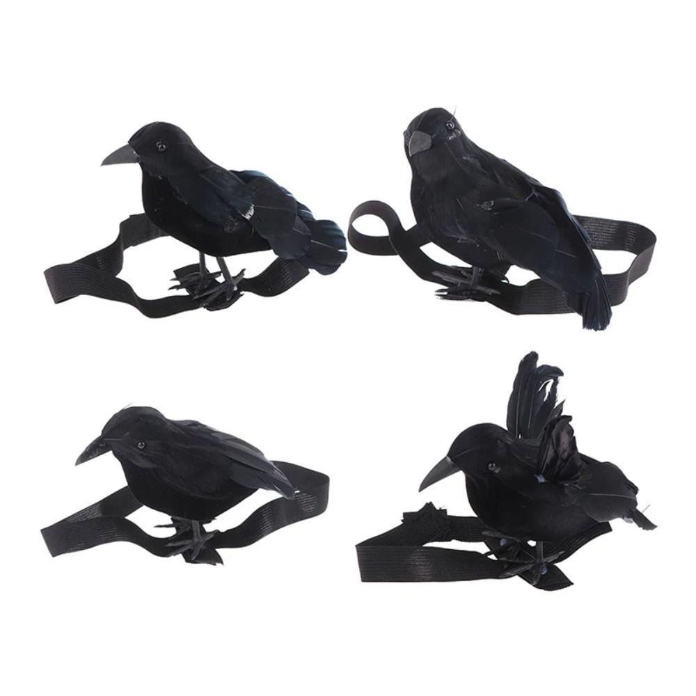 With Shoulder Strap Simulation Black Crow Flocking Plush Crow Toy Holiday Party Decoration