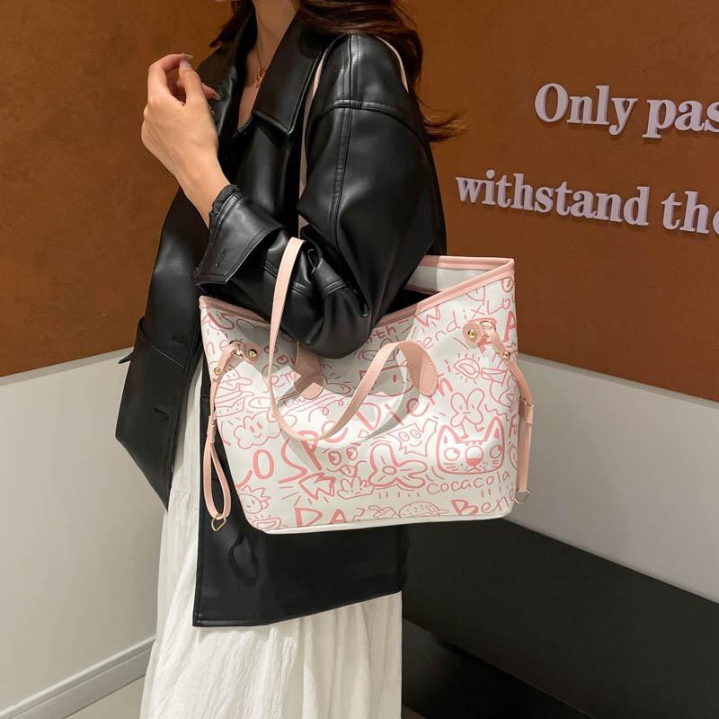 Граффити Модная Принтованная Сумка Женская Личность Повседневная Большая Вместимость Сумка Через Плечо Студенческая Сумка-Тоут для Поездок на Учебу