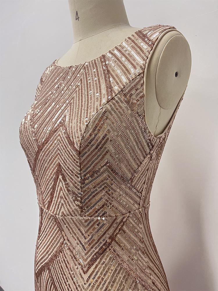 Women's Rose Gold Sleeveless Mermaid Gown - Sparkly Plus Size Evening Dress 2024