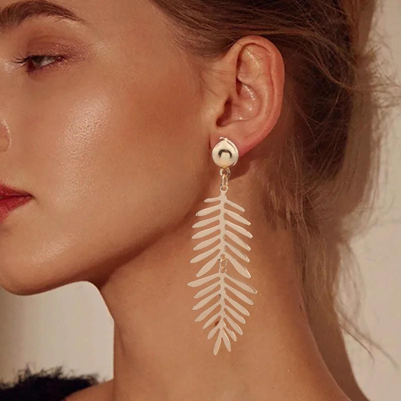 New Long Monstera Women's Hanging Earrings Flexible Leaf Pendants Female Dangle Earrings Exaggerated pendientes mujer