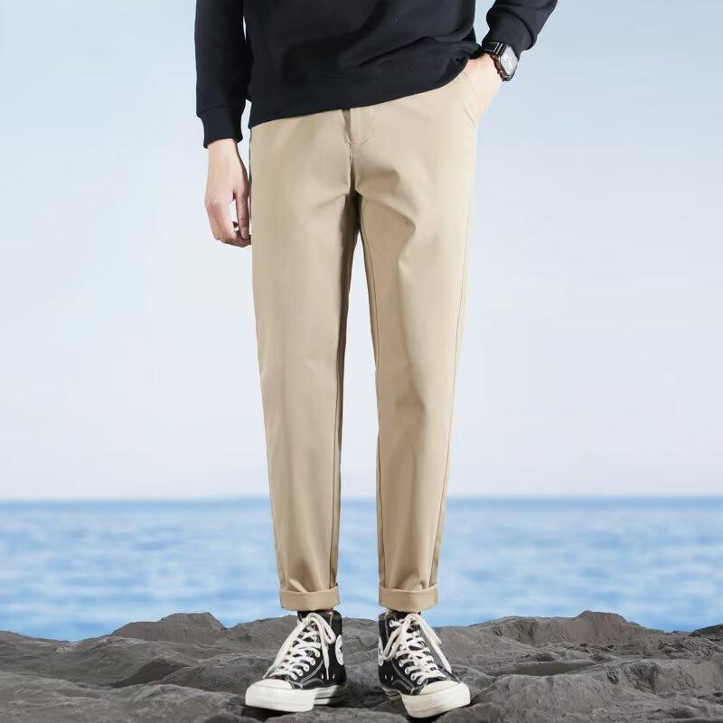 Весенне-летние брюки костюмные мужские брюки модный бренд драпировка Харлан девятиточечные брюки зауженные брюки без глажки мужские повседневные брюки