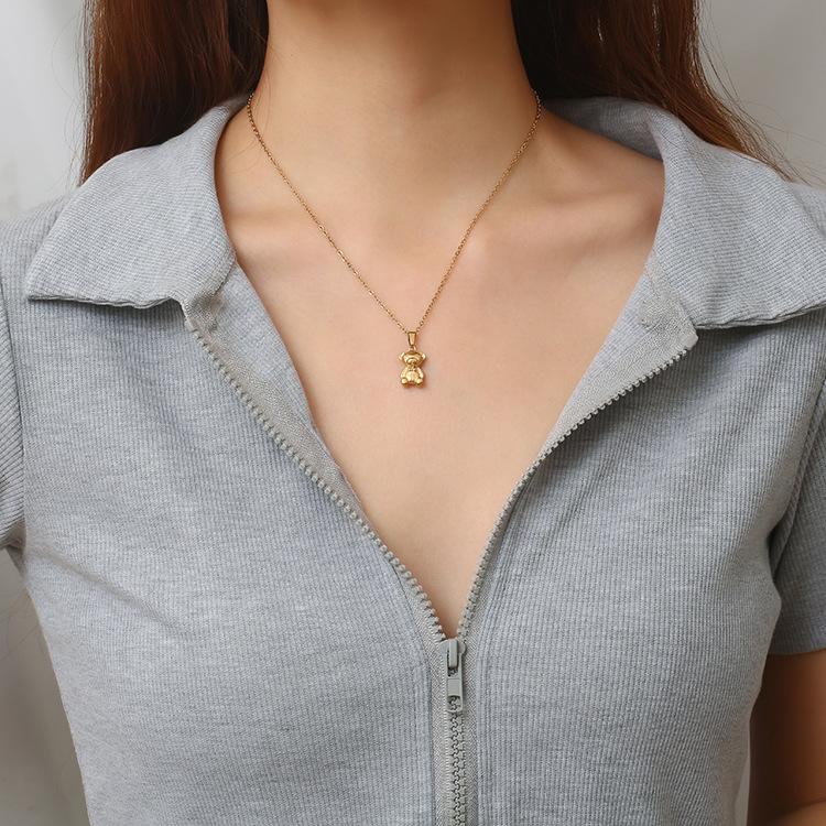 Европейское и американское трансграничное универсальное мини-ожерелье из нержавеющей стали с подвеской в виде медведя, модное ретро-ожерелье с покрытием 18 цветов