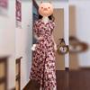 Summer red floral dress children's new waist explosion long dress coffee break French temperament advanced sense