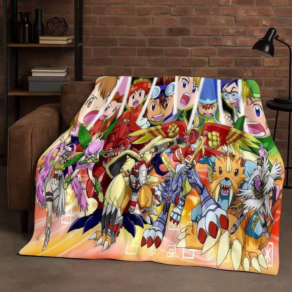 Retro Cartoon Digimon Adventure Angemon Flannel Blanket,Soft Warm Plush Throw for Home Bedroom Bed Sofa Cover Picnic Office Kids