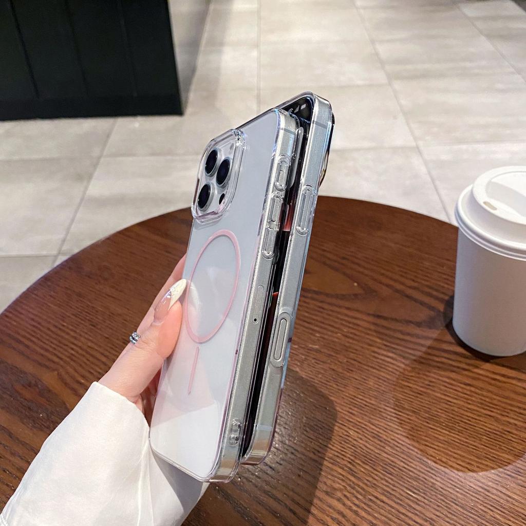 Применимо к чехлу для мобильного телефона iPhone17 полностью прозрачный высокая четкость тонкое кольцо магнитное всасывание Apple 16PROMAX противоударный 14 защитный чехол