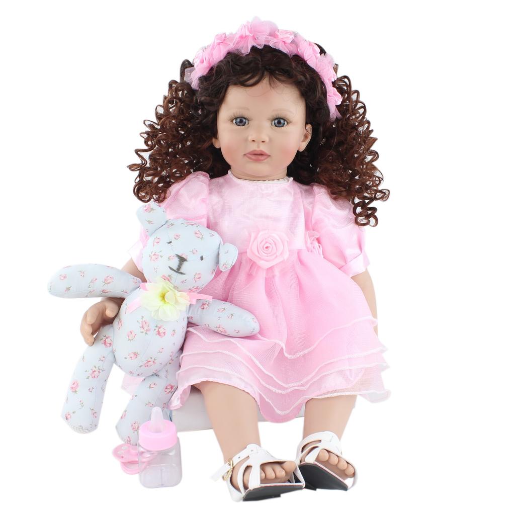 BZDOLL 60 см мягкая силиконовая кукла реборн для девочек, тканевое розовое платье принцессы для маленьких детей, подарок на день рождения, игровой домик, игрушка