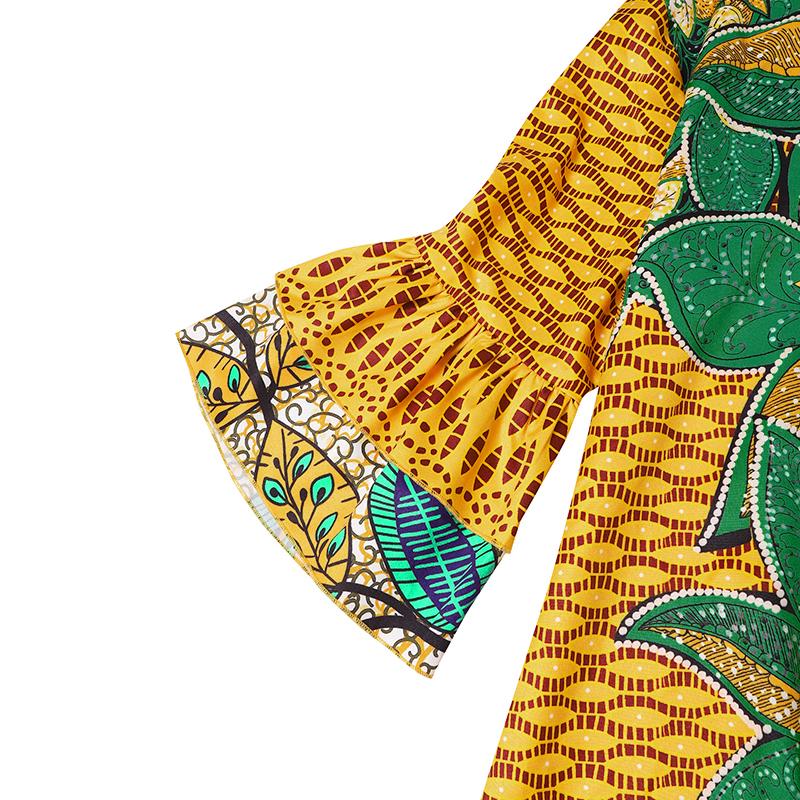 Женские платья больших размеров с круглым вырезом, расклешенные, с длинным рукавом, с принтом